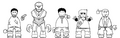 5/6/25 - Concept art for Crashout Survival. From left to right: Francis himself, (Unknown), Francis, (Isabella?), Liquid.
